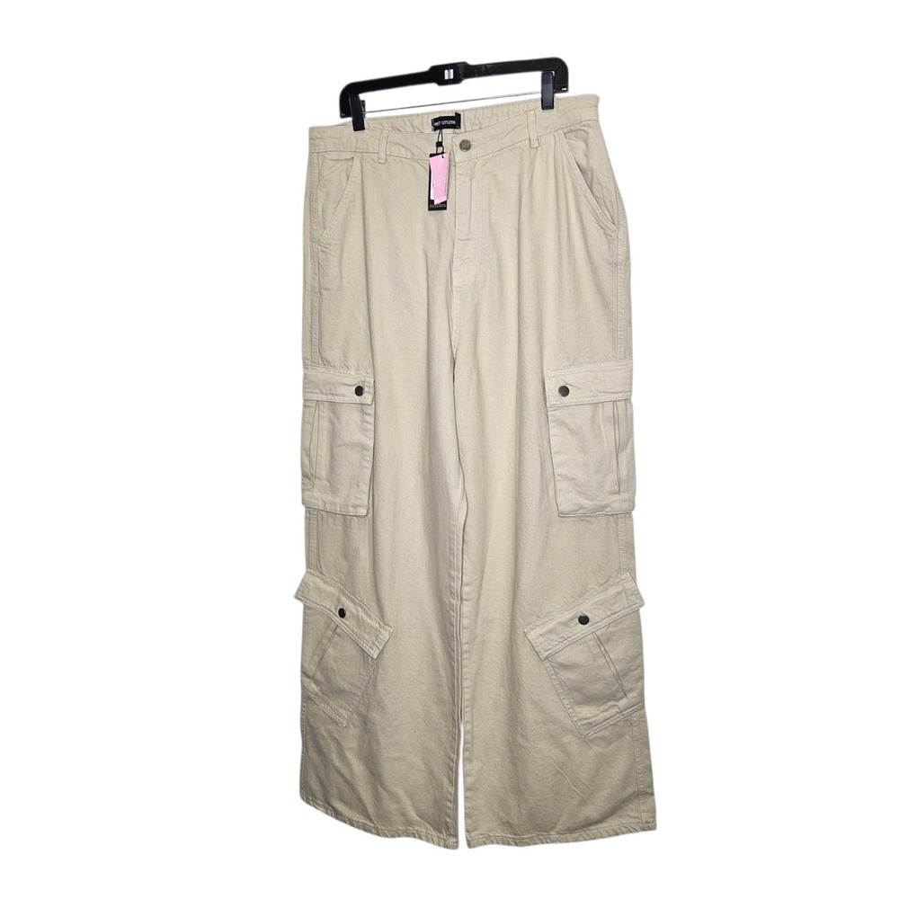 PrettyLittleThing NWT Beige‎ Cargo Pants Women's Wide Leg Utility Trousers 12